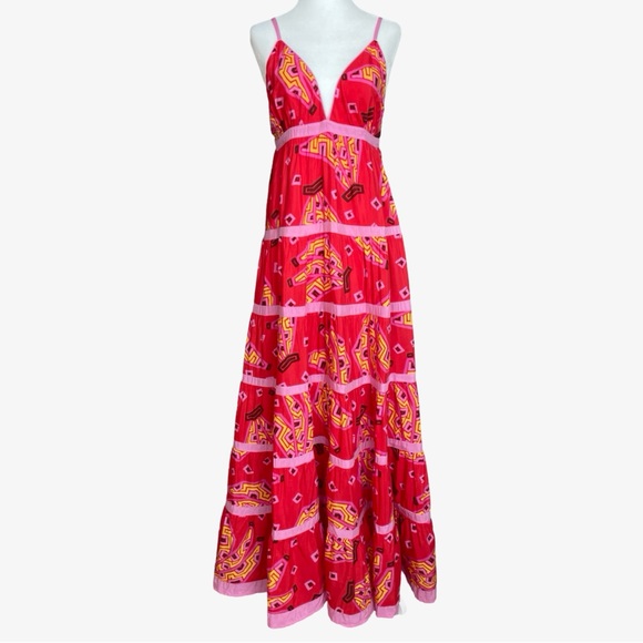 FARM Rio Red Tiki Bananas Tiered Maxi Dress Large NWT - Picture 3 of 15